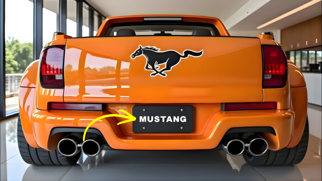 2026 Ford Mustang Pickup front three-quarter view showing sporty design and pickup bed